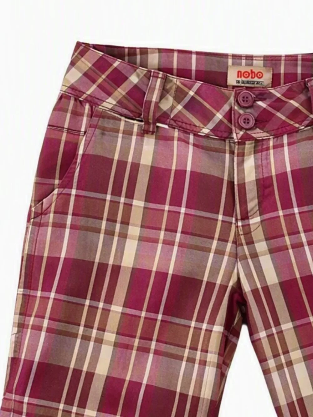 No Boundaries NOBO Bermuda Shorts Juniors Size 17 Flat Front Purple Plaid Zipper